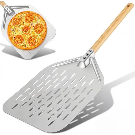 Pelle à Pizza 12 Pouces Perforée, Pelle Pizza avec Poignée en Bois Amovible, Acier Inoxydable, pour la Cuisson de Pizzas, Pain, Tartes, Gaufres et Biscuits (40 x 30 cm) (1/5)