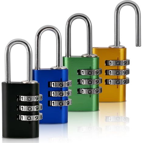 Lot de 4 Cadenas Code 3 Chiffres pour Casier Scolaire Petit Cadenas en Aluminium Léger, Etanche pour Usage Extérieur, Convient Aussi pour Valise, Gymnase, Sac à Dos (1/5)