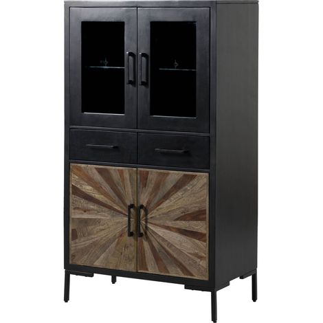 Highboard Sheesham 80x45x145 schwarz lackiert SUN 104