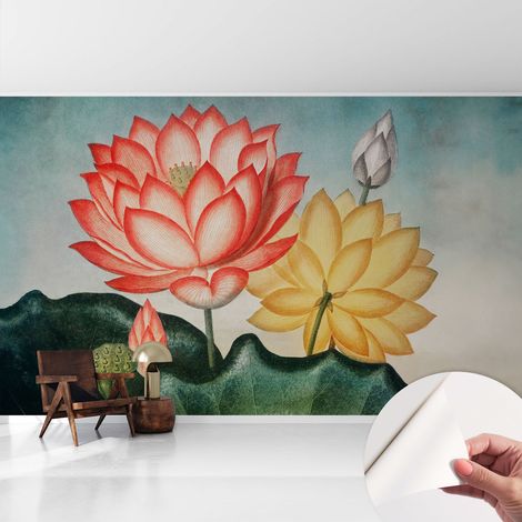 Papier peint autocollant avec imprimé pour intérieur moderne application facile a motif Fleurs de lotus 416x254 cm (1/5)