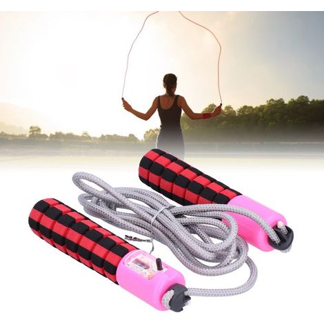 BelleRise - Corde à sauter compteur électronique – 219 rouge – Réglable, manche éponge – entraînement cardio (1/5)
