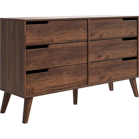 Cassettiera Moderna A 6 Cassetti In Melaminico Design Minimal Nordico Ampia Capacità Contenitiva Per Camera Da Letto Corridoio Soggiorno Ingresso 137 X 80 X 40 Cm Noce (1/5)