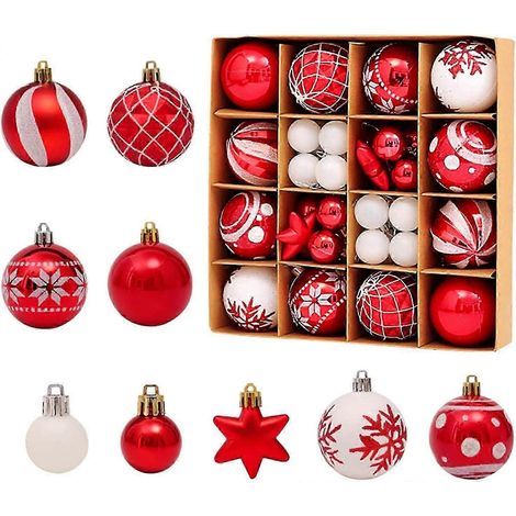 Boules de Noël, 42 pièces rouges et blanches, décorations pour sapin de Noël, boules à suspendre colorées et scintillantes, incassables (1/5)