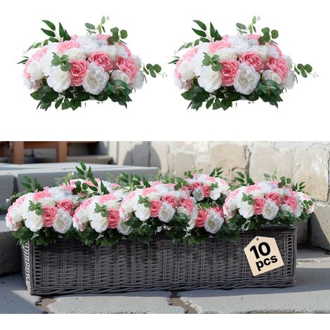 Boules de Fleurs Artificielles Lot de 10 Diamètre Max 45 cm Compositions Roses Artificielles pour Centres de Table, Mariages, Fêtes, Saint-Valentin, Décoration d'Intérieur, Roses Rose et Blanc (1/5)