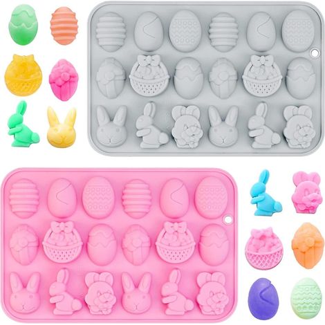 Lot de 2 moules à chocolat en silicone pour Pâques, motif lapin et œuf, antiadhésifs, idéal comme cadeau. (1/5)