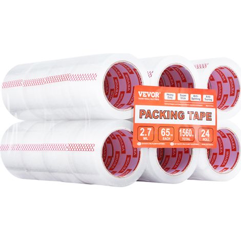 VEVOR Clear Packing Tape, 3 inches Core, 24 Rolls 3 Inches x 65 Yards Packing Tape, 2.7 Mil Thick, Heavy Duty Packaging Tape Designed for Moving, Storage and Packing, Shipping and Mailing, Office (1/5)