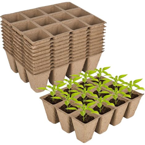 Plant Pots 4 x 4 cm Biodegradable 120 Cells with Plant Labels Cellulose Rectangular Small Paper Pulp Natural for Seedling Seeds Cuttings (1/5)