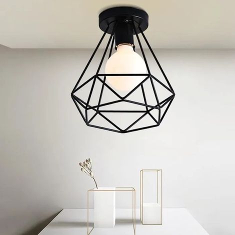 U-Do Plafonnier Industrielle E27 Frome de Diamant Lampe de Plafond Noir 20CM (1/4)