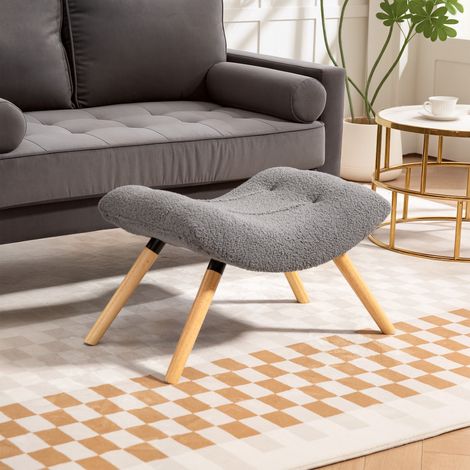 Repose-pieds moderne avec revêtement en polaire et pieds en bois, capitonné, pour salon, chambre, couloir, gris foncé (1/5)