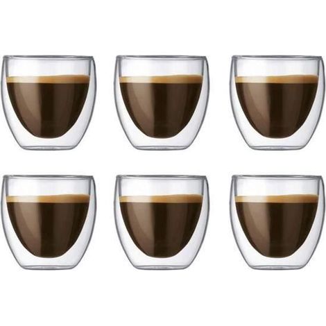 Coffret de 6 Tasse à café-Expresso-Espresso en Verre 80ml , Set-Tasses à café Double paroi, Tasse Expresso Originale. WILM2949 (1/4)