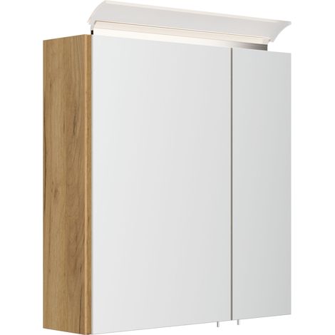 Spiegelschrank 60cm inkl. Design LED-Lampe und Glasböden eiche gold