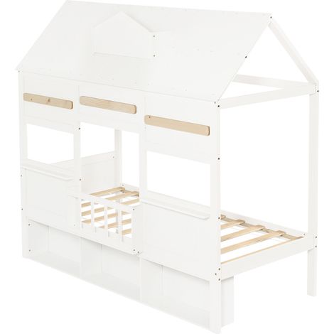 Letto soppalcato per bambini con libreria, legno e MDF, bianco 90x200 cm (1/5)