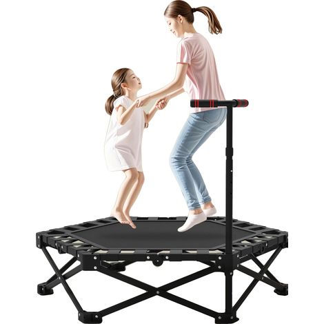 Cama elástica de fitness, asa de espuma ajustable, capacidad de carga de 150 kg, nivel de ruido de 20 dB, diseño plegable, dimensiones 107 cm x 91 cm x 103-123 cm (1/5)