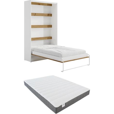 Letto estraibile 120 x 200 cm Apertura verticale manuale Con LED Bianco e Naturale + Materasso - RAPILI (1/5)