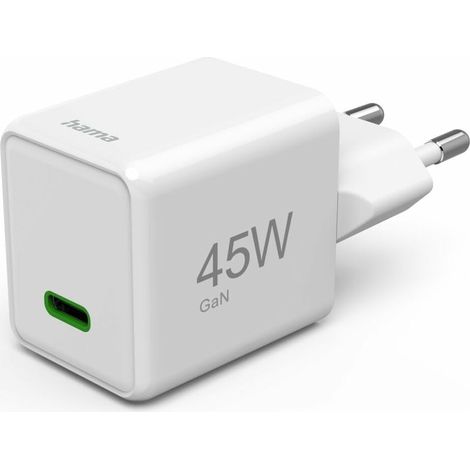 Hama Cargador Super Mini 220V (45W, 1 Puerto USB-C, QC+PD+GAN, rápido, Super Mini) Blanco (1/2)