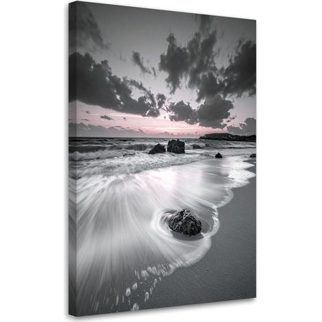 Image sur Toile, Plage mer paysage noir et blanc,20x30 (1/4)