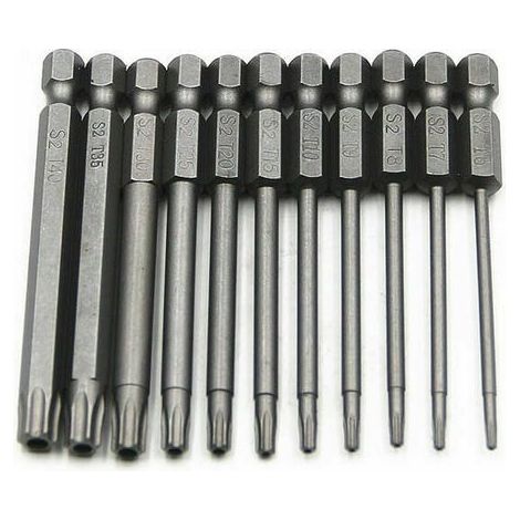Set de 11 embouts Torx longs 100mm pour visseuse et tournevis - Forets magnétiques à queue hexagonale 1/4 pouce - Tailles T6 à T40 - Lot d'accessoires de vissage professionnel (1/5)