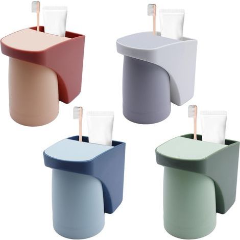 Porte-Brosses à Dents 4 Pièces Support de Rangement pour Salle de Bain, Porte-Gobelet avec Ventouse Organisateur pour Dentifrice et Brosse à Dents Lot de 4 Supports Murales (1/5)