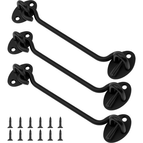 2 Pièces 400mm Crochet Fermeture Porte, Loquet Porte Exterieur, Noir Quincaillerie de Portes et Loquets, Crochets de Cabine avec œillets, avec 8 Vis, pour Maison, Jardin, Clôture (1/5)