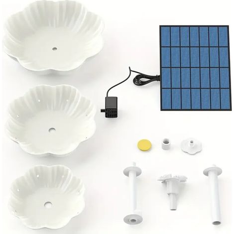 Pompe solaire (blanche) pour fontaine à eau DIY 3,5 W avec fontaine solaire à 3 niveaux pour bain d'oiseaux et poissons. Pompe solaire détachable. (1/5)