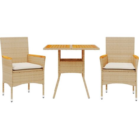 Ensemble à manger de jardin et coussins 3 pcs,Salon de jardin beige rotin acacia CFW67024 (1/5)