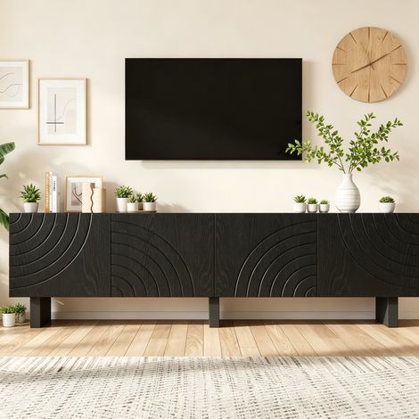 TV Lowboard mit 4 Türen, Strukturdesign, für Wohnzimmer, 180 × 40 × 55 cm, für Fernseher bis 75 Zoll, Schwarz (1/5)