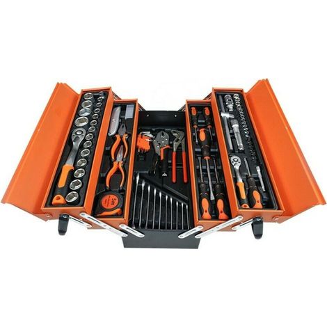 TRADE SHOP - Cassetta Attrezzi Completa Di 85 Utensili A 5 Scomparti Chiavi Cricchetti Pinze - (1/4)