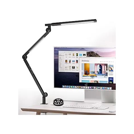 Lampe de bureau à pince, 12 W, bras articulé avec protection oculaire, intensité lumineuse réglable en continu, style architectural moderne avec température de couleur ajustable, idéale pour étudier, (1/4)