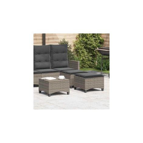 Tabourets jardin coussins 2 pcs gris 55x55x36 résine tressée (1/5)