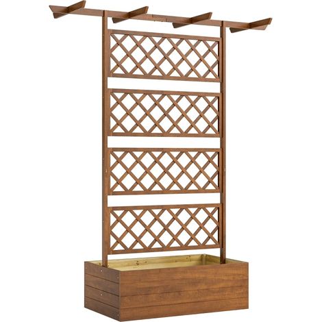 Bac à plantes carré en bois avec treillis et toit, pour plantes grimpantes, 160x55x183 cm (1/5)