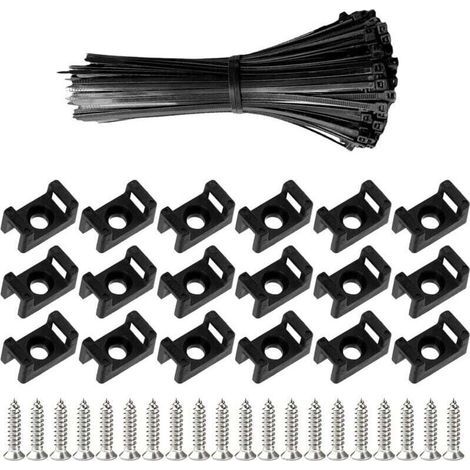 100 bridas para cables con base de sujeción y tornillos, 200 mm, sujetadores eléctricos autoblocantes, bridas de nailon para organizar cables, reutilizables y ajustables. (1/4)