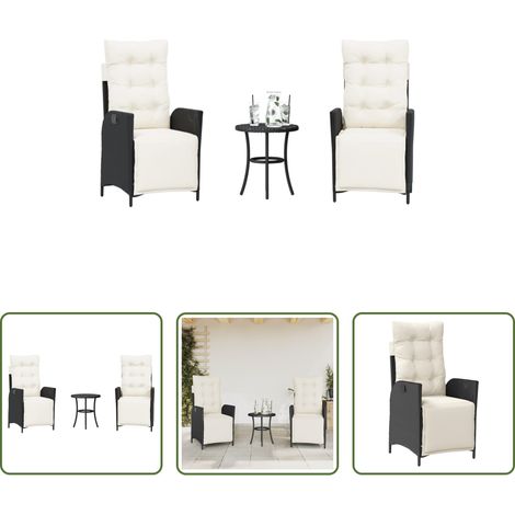 vidaXL Sitzkissen -  3-tlg. Bistro-Set mit Kissen Schwarz Poly Rattan (1/5)