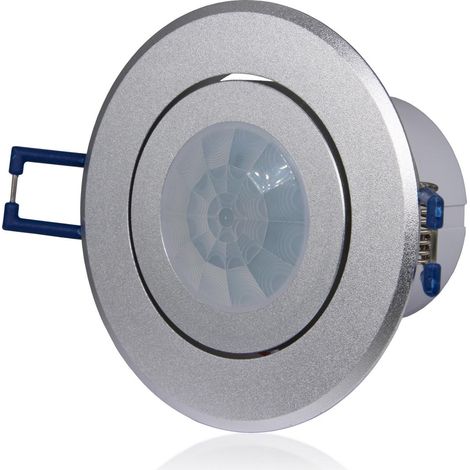 Infrarot Decken Unterputz Bewegungsmelder Ø68mm Reichweite 8m bei 360° schwenkbar Aluminium (1/5)