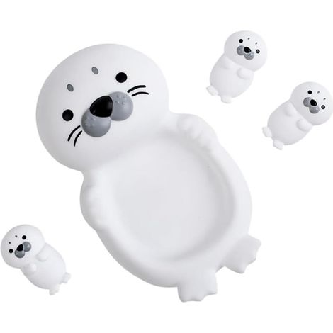 Ensemble de jouets de bain en forme de phoque, comprenant une grande baignoire flottante en forme de phoque et 3 mini-jouets phoques à jet d'eau pour le bain et la piscine. Jouets aquatiques en silico (1/5)