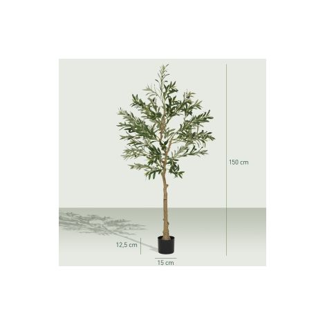 Olivier artificiel vert 150 cm avec 720 feuilles et 40 olives, pot stable pour salon, bureau et terrasse (1/5)