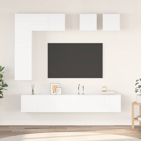 Ensemble de meubles TV suspendus 8 pièces blanc en bois d'ingénierie - PANGIVO (1/5)