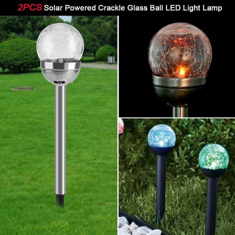 Boule En Verre Craquelé Solaire LED - Éclairage Extérieur Automatique Sans Fil - Pour Jardin Pelouse Allée - Lot De 2 (1/5)