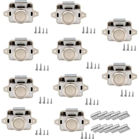 Verrous Bouton-Poussoir 14-16 mm Meubles Camping-Cars Bateaux Caravanes Finition Nickel Perlé Lot 10