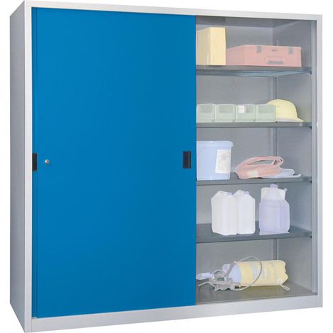 Pavoy Schiebetürenschrank, 1950x2000x400 mm, 8 Böden verzinkt, RAL 7035/5012 (1/5)