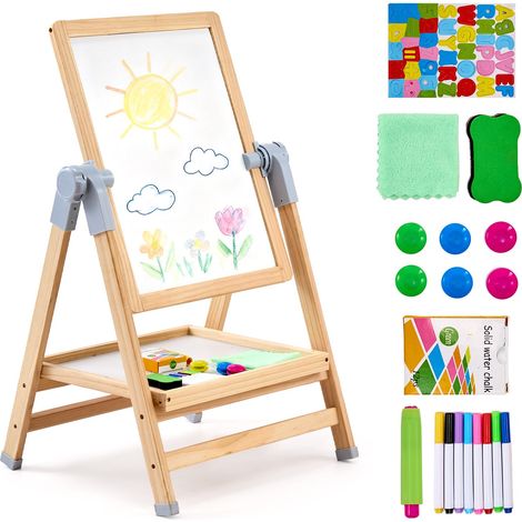 VEVOR Cavalletto da Arte per Bambini 2 in 1, Cavalletto da Arte in Legno a Doppia Faccia con Lavagna Magnetica, Tavolo da Disegno Pieghevole Girevole Regolabile con Accessori per Pittura per Ragazzi (1/5)