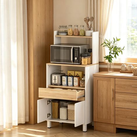 Standregal,Mikrowellenschrank,Stilvolles Wohnzimmerschrank-Regal,Sideboard mit Türfächern und offenen Regalen(nur mit Mikrowellenschrank) (1/5)