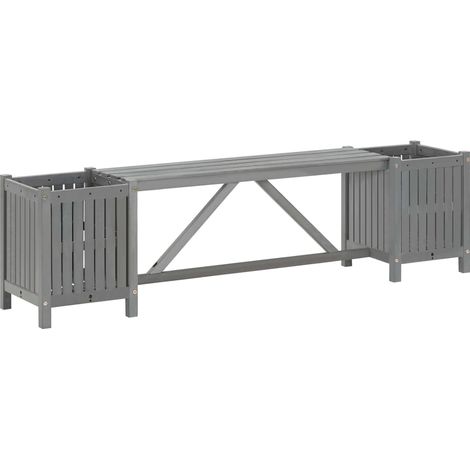 Panca da giardino arredo da esterno terrazza con 2 fioriere 150 cm legno di acacia grigio 020011340