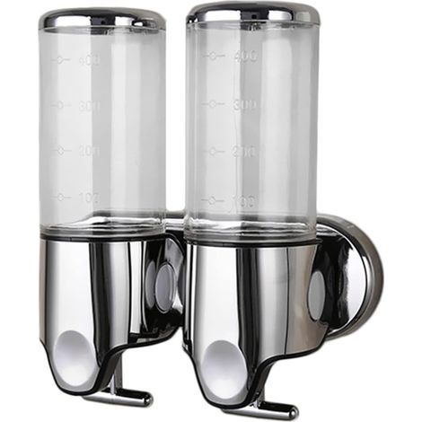 Double wall-mounted soap dispenser, 2 x 500ml pumps, suitable for bathroom, kitchen, home, hotel (transparent color) (1/5)