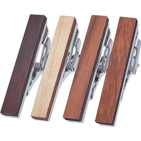 Set mit 4 Krawattenklammern aus Holz für Herren, natürlicher Stil, individuell gestaltbar (siehe Foto). (1/5)