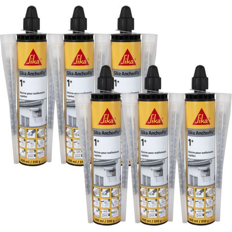 Sika – Lot de 6 résines de scellement chimique rapide – Pour maçonnerie et béton – Durcissement rapide – 300ml – Ton pierre - Anchorfix-1