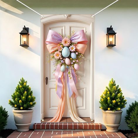 Rideau De Porte De Pâques - Décoration Festive Pour Intérieur Et Extérieur - Idéal Pour Chambre Jardin Mur Ou Fond De Scène - 1 Pièce (1/5)