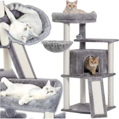 Tiragraffi per gatti, cuccia, giocattolo, casetta, torre, cuccia alta, grigio, 40 kg