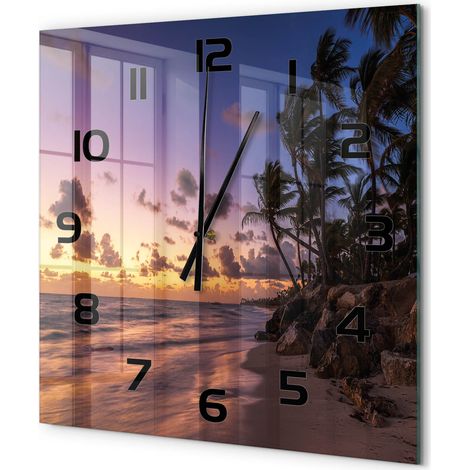 Grande Horloge Murale Carrée Objet Décoratif en Verre Silencieuse pour Salon Plage ouest 60x60 cm