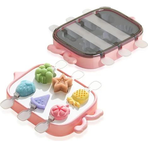 6 Moules à Glace Silicone, Format Popsicle pour Fruits, Moule à Eau Glacée, Moule à Sucette Chocolat avec Bâtonnets pour DIY Créatif (Rose Fruit) (1/5)