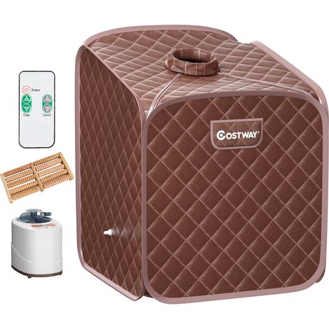 Sauna à Vapeur Portable 2L avec Chaise 9 Niveaux de Température Réglables Tente de Spa pour 1 personne avec Rouleau de Massage Marron CW4158 Maison Chic (1/3)